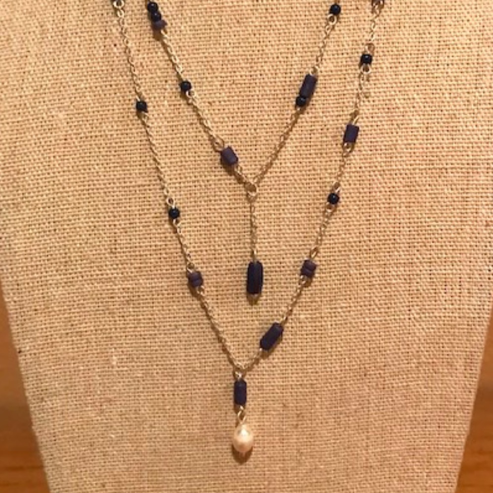 Lucky Brand Two Tiered Lapis Inspired Blue Beaded Necklace--NWT!